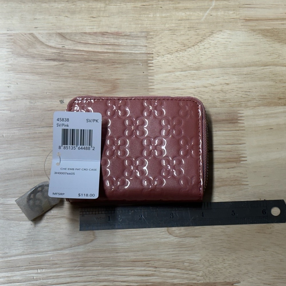NWT Coach Pink Glitter Embossed Card Case Zippy Wallet
